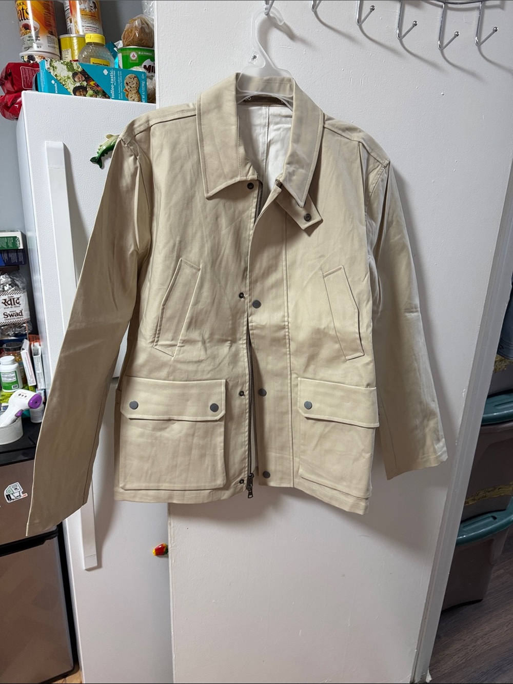 Men's Beige Lightweight Field Jacket - Neutral Utility Shirt Jacket